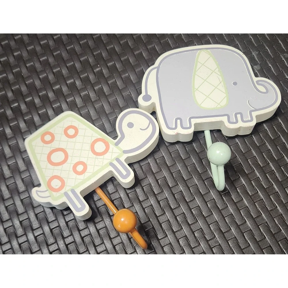 Set‎ of 2 Kids Animal Wall Hooks – Elephant & Turtle Nursery Decor